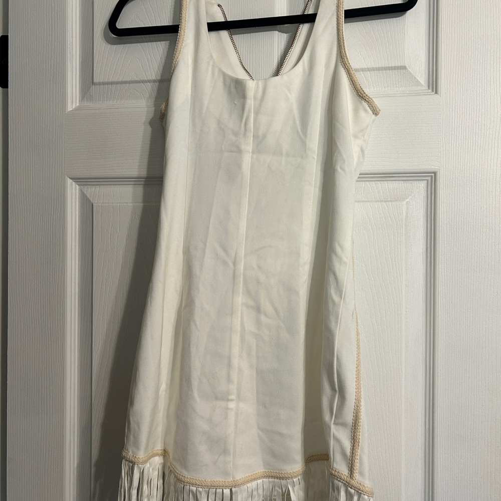 White Embroidered Fringe Mini Dress - Picture 3 of 5